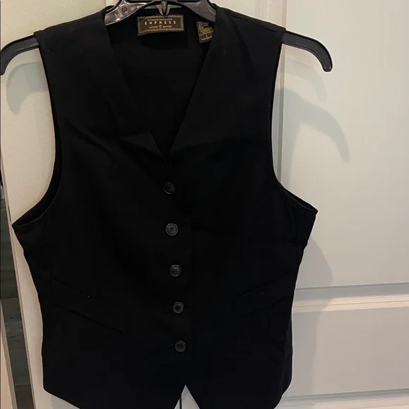 Express Women's Classic Black Button-Up Vest, size large - Picture 3 of 9